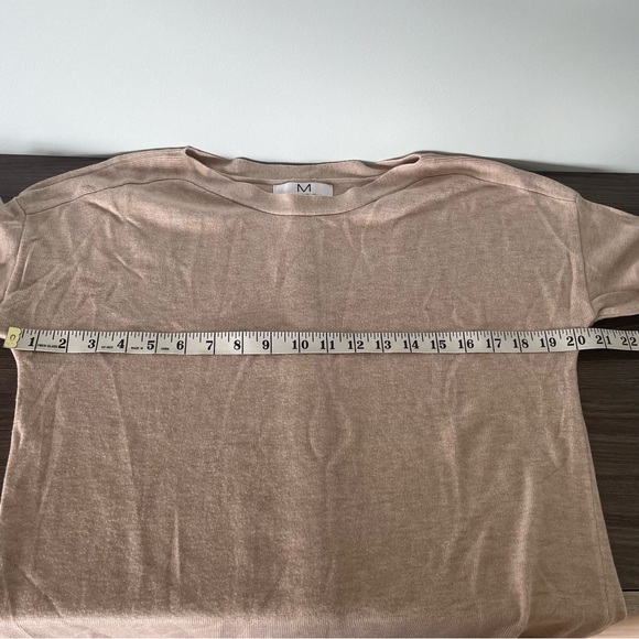 Magaschoni Tan Beige ¾ Sleeve Lightweight Scoop Neck Sweater - Picture 9 of 11